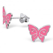 E00333-PK Sterling  Silver Butterfly Ear rings with epoxy