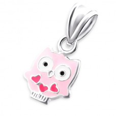 P01464-PK  Sterling silver pink heart owl pendant necklace