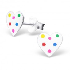 E01800-WH Sterling Silver Heart Polka dot Ear rings with epoxy