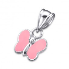 P00040-PK   Sterling silver Pink butterfly pendant necklace