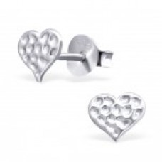 E01989-SS  Sterling Silver Hammered Heart Ear rings