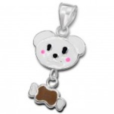 P01254-WH   Sterling Dog & Bone Pendant Necklace with epoxy