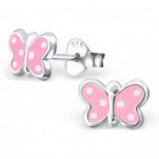 E01170-PK Sterling Silver polka dot butterfly Ear Rings with epoxy