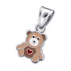 P01471-BR   Sterling Silver teddy bear Pendant Necklace with epoxy