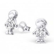 E01697-CR  Sterling Silver Little People Ear rings with clear crystals