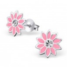 E00053-PK Sterling Silver Flower Ear rings with clear crystals