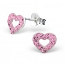 E01053-PK Sterling Silver Open Heart Crystal Ear rings 