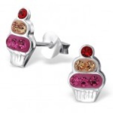 E01506-PK Sterling Silver Cupcake Ear Rings with crystals