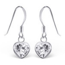 A000H7-SS Sterling silver crystal heart hook ear rings