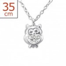 P00010-CR Sterling Silver Owl Pendant Necklace with crystals