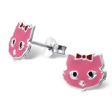 E01466-PK  Sterling Silver cat Ear Rings with epoxy