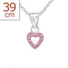 P01421-PK  Sterling Silver Open Heart Pendant Necklace with crystals