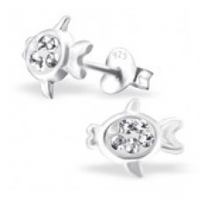 E0FN10-CR  Sterling Silver Fish Ear rings with crystal centre