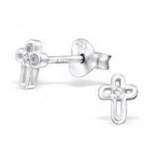 E07302-SS   Sterling Silver Tiny Cross Ear Rings