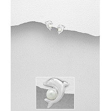 EE0827-PE   Sterling Silver Dolphin pearl Ear rings