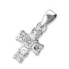 P00389-CZ   Sterling Silver Cross Pendant Necklace with CZ