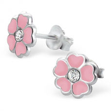 E00054-PK Sterling Silver Flower Ear rings with crystal and epoxy